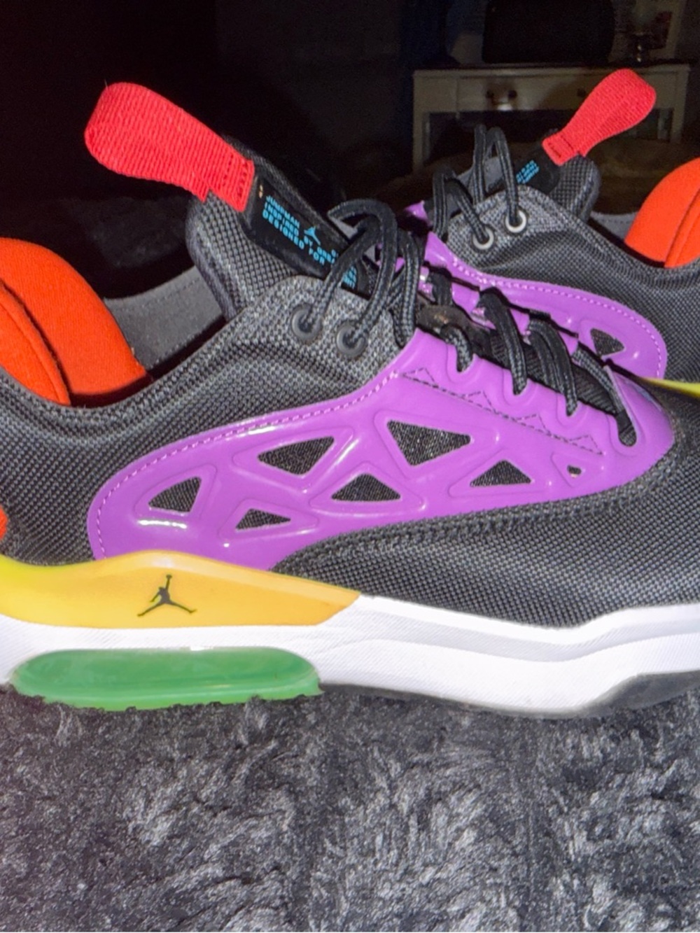 Jordan Women's Black Purple Orange Accent Sneakers